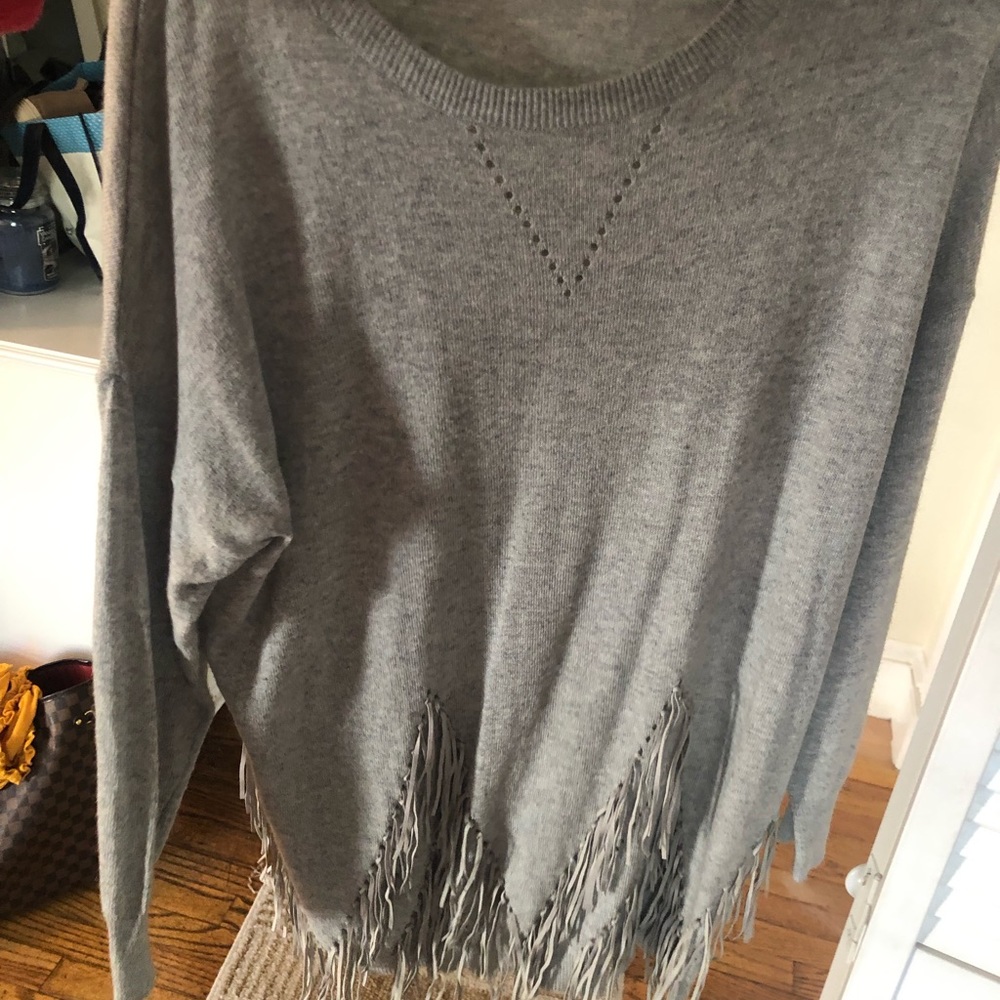 Gray fringe sweater